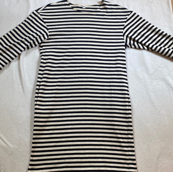 Uniqlo black & ivory cotton nautical stripe popover dress Size L - Picture 3 of 7